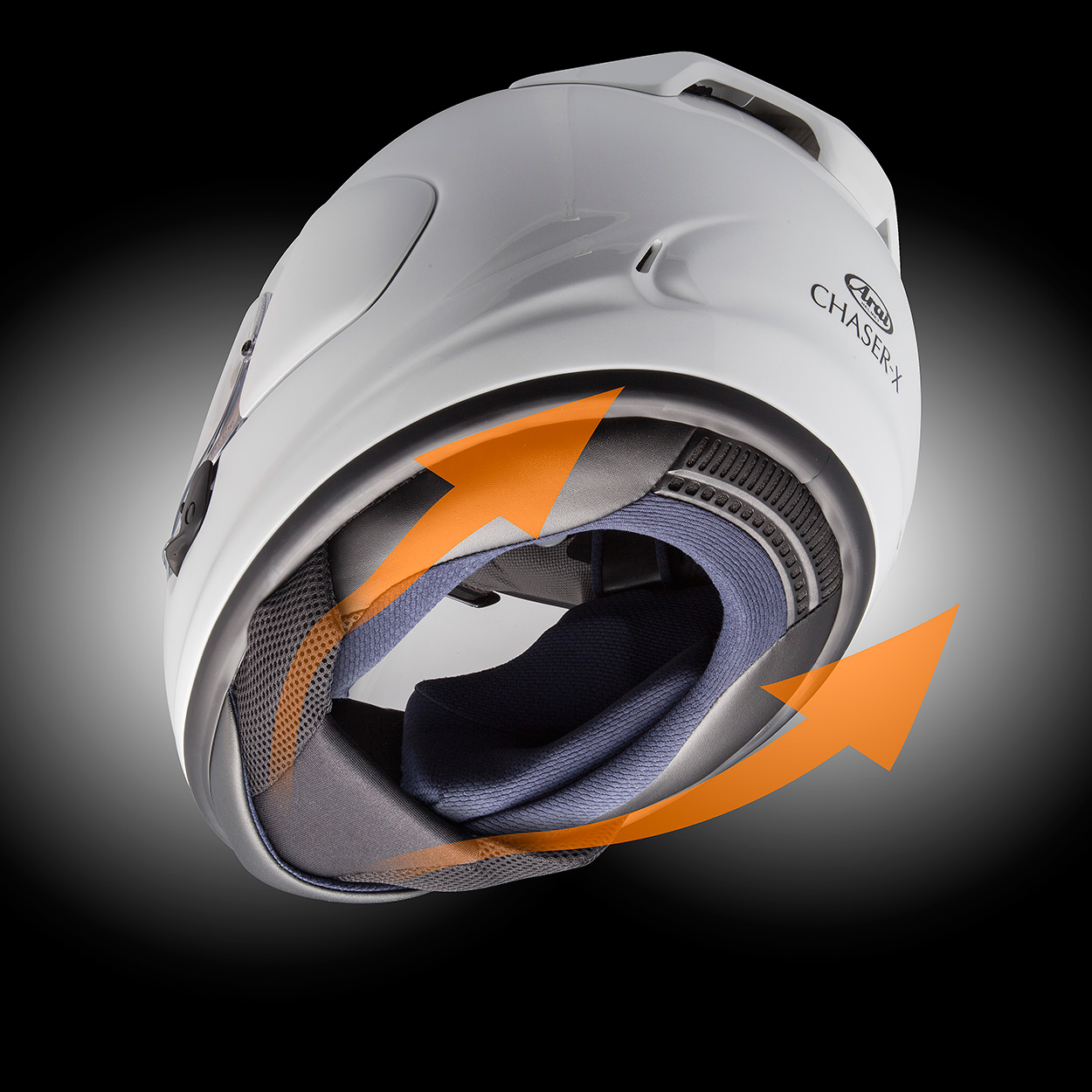 arai chaser-x motorcycle helmet Quantum-X Ray Black Aerodynamic rear spoiler with one piece exhaust function Arai Chaser-X Shaped Red helmet