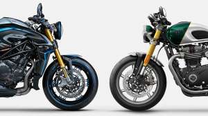 The MV Agusta Rush Titanio and Triumph Speed Twin 1200 Cafe Racer Edition special edition motorcycles.