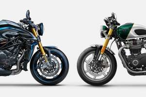 The MV Agusta Rush Titanio and Triumph Speed Twin 1200 Cafe Racer Edition special edition motorcycles.