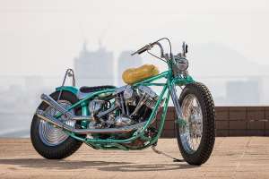 Harley-Davidson Shovelhead with lifelike peanut fuel tank by Sun Motorcycles, Heiwa MC, and Wedge